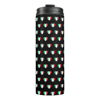 Italian Flag Heart Repeat Pattern Black Thermal Tumbler
