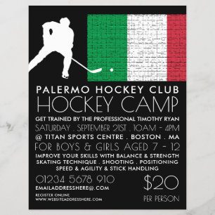 Italian Flag, Hockey Player, Camp Advertising Flyer
