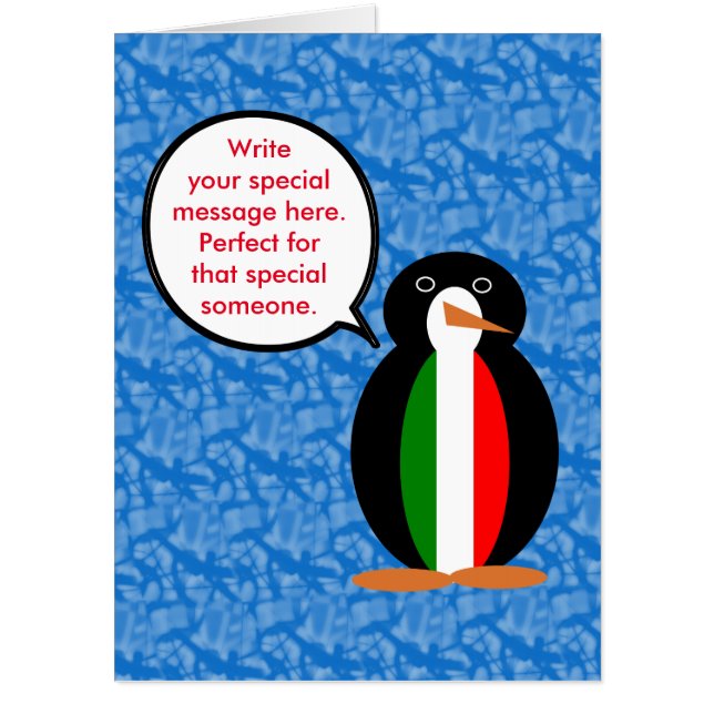 Italian Flag Holiday Ms. Penguin Talking Card (Front)