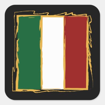 Italian Flag In Abstract Scribble Square Sticker by AnyTownArt at Zazzle