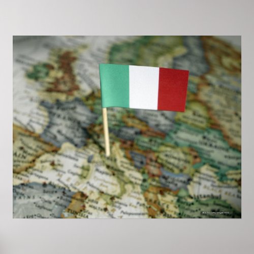 Italian flag in map poster