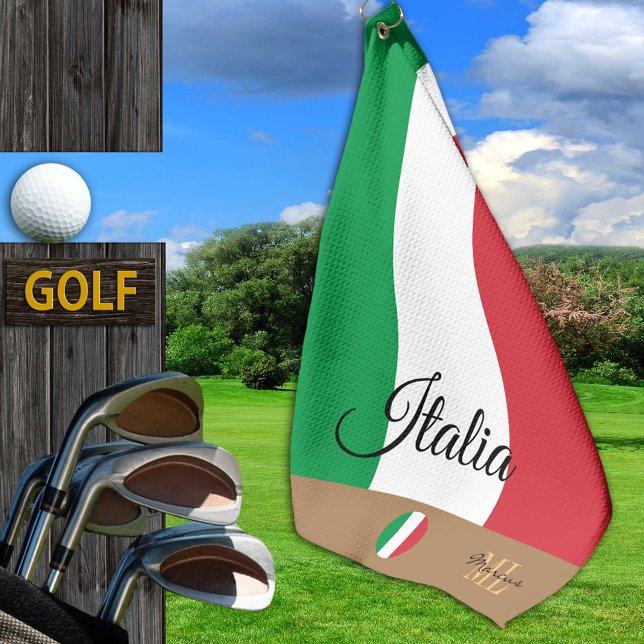 Italian flag & Italy, monogrammed Golf / sports Golf Towel (Creator Uploaded)