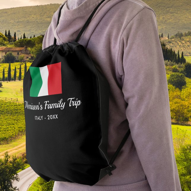 Italian Flag Italy Trip Custom Text Drawstring Bag (Creator Uploaded)