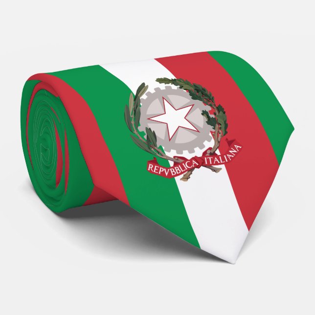 Italian Flag & National Emblem, Flag of Italy Neck Tie (Rolled)