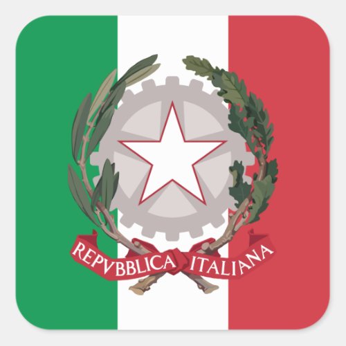 Italian Flag  National Emblem Flag of Italy Square Sticker