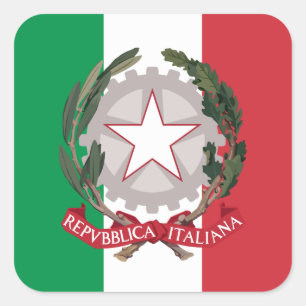 Italian Flag & National Emblem, Flag of Italy Square Sticker