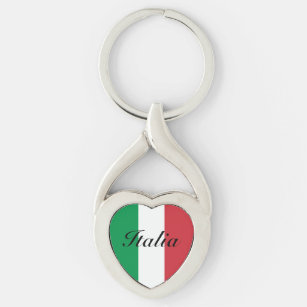 Italia Italy Italian Flag Chrome Plated Metal Heart Leather Tassel Keychain 