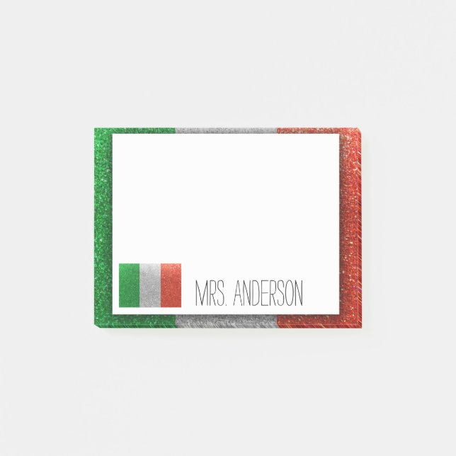 Italian Flag of Italy Glitter Teacher Classroom Post-it Notes (Front)