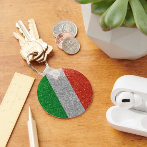 Italian Flag of Italy Milan Bling Glitter Fashion Keychain