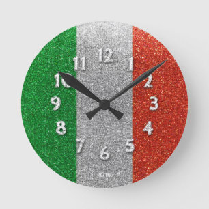 Italian Flag of Italy Milan Bling Glitter Fashion Round Clock