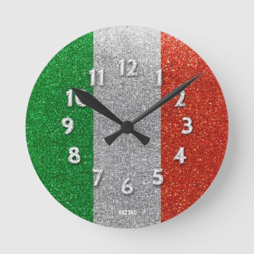 Italian Flag of Italy Milan Bling Glitter Fashion  Round Clock