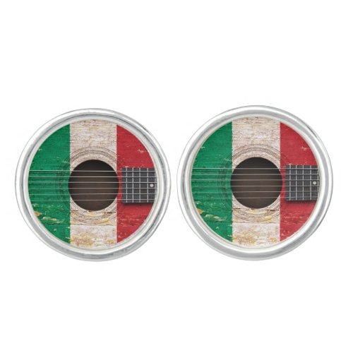 Italian Flag on Old Acoustic Guitar Cufflinks