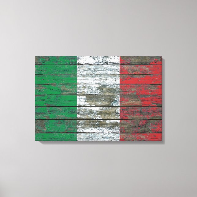 Italian Flag on Rough Wood Boards Effect Canvas Print (Front)