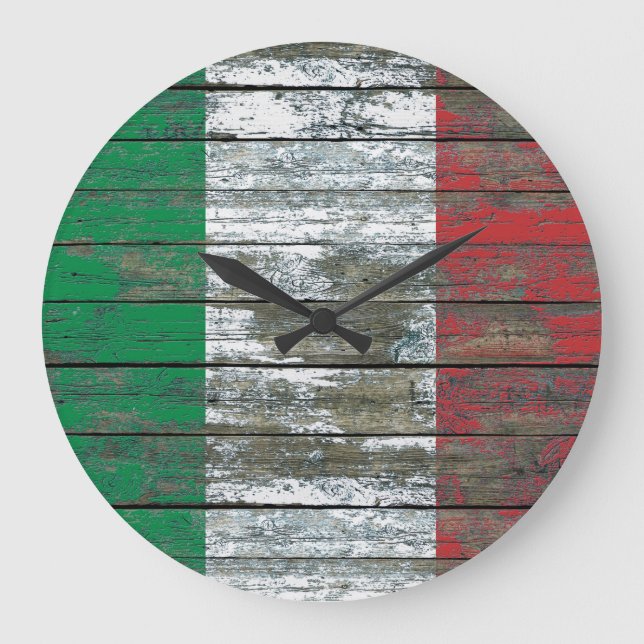 Italian Flag on Rough Wood Boards Effect Large Clock (Front)
