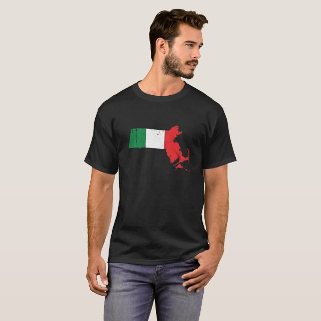 Italian Flag over Massachusetts T-Shirt (Front Full)