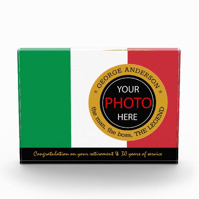 Italian Flag Photo Block & Italy / name badge (Front)