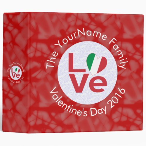 Italian Flag Red Letter LOVE White on Red 3 Ring Binder