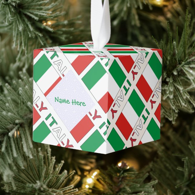 Italian Flag Republic Day Pride Personalized Gift Cube Ornament (Tree)