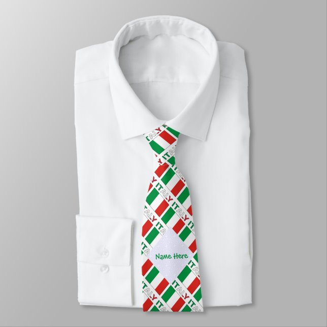 Italian Flag Republic Day Pride Personalized Gift Neck Tie (Tied)