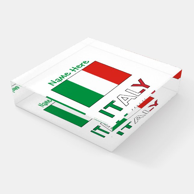 Italian Flag Republic Day Pride Personalized Gift Paperweight (Angled)