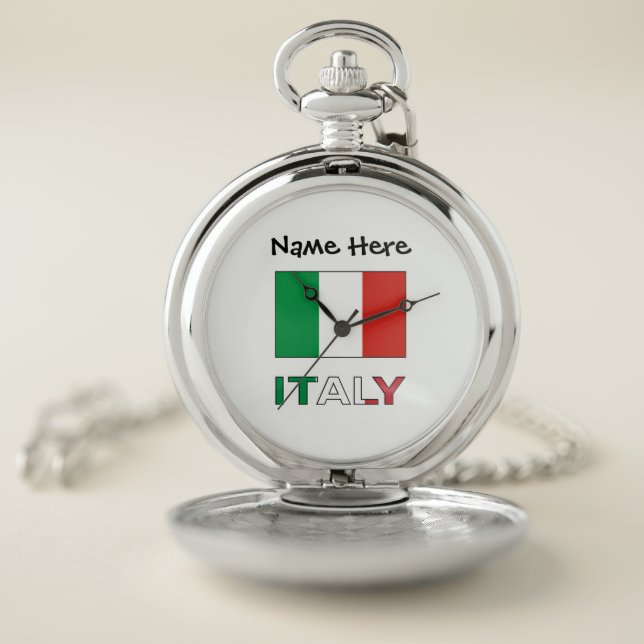 Italian Flag Republic Day Pride Personalized Gift Pocket Watch (Inside)