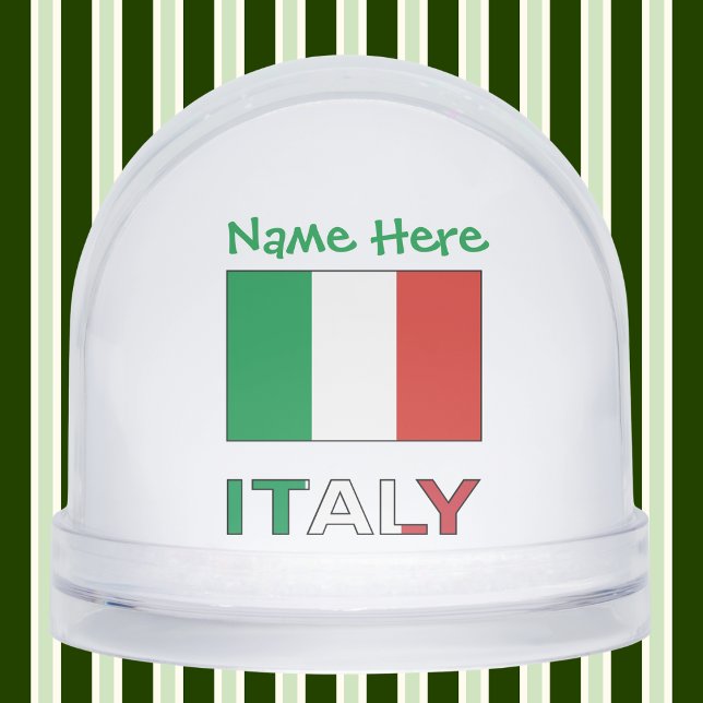 Italian Flag Republic Day Pride Personalized Gift Snow Globe (Personalized snow globe with Italian flag, word ITALY below in colors of flag, and name in green.)