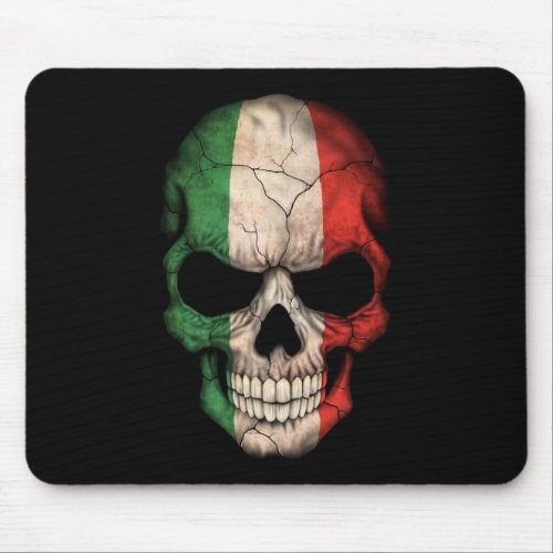 Italian Flag Skull on Black Mouse Pad