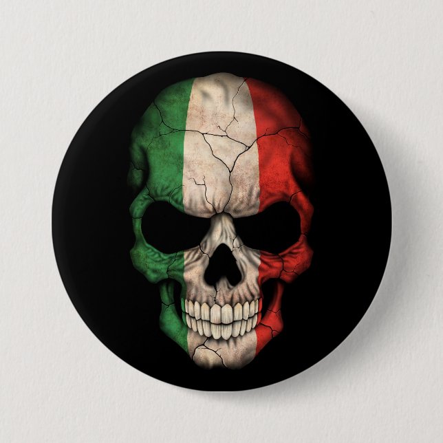 Italian Flag Skull on Black Pinback Button (Front)