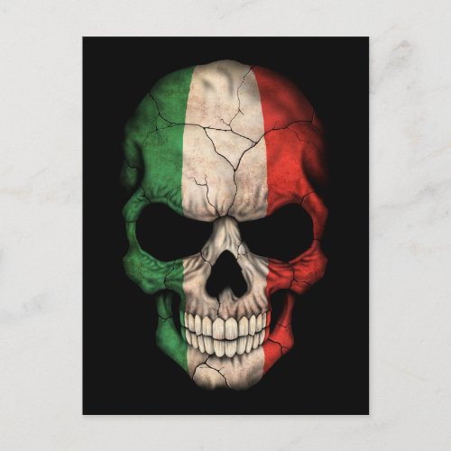 Italian Flag Skull on Black Postcard
