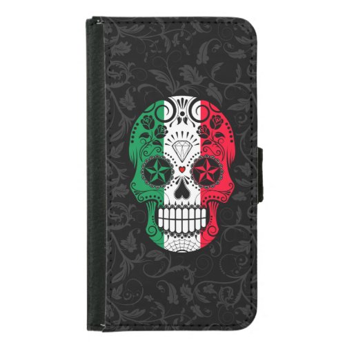 Italian Flag Sugar Skull with Roses Wallet Phone Case For Samsung Galaxy S5