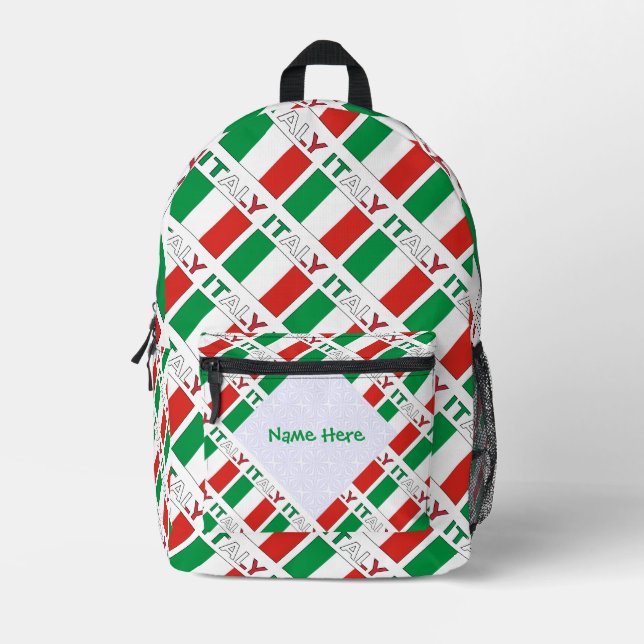 Italian Flag Tiled Personalized Heritage Design Printed Backpack (Front)