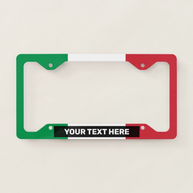 Italian Flag White Text Personalized License Plate Frame (Front)