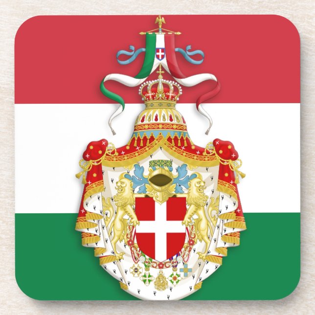 Italian Flag with insignia of the Kingdom of Italy Beverage Coaster (Front)