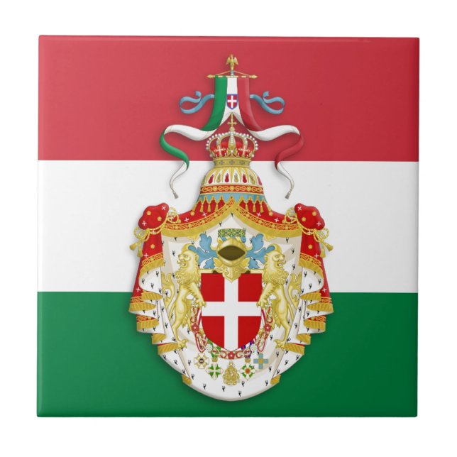 Italian Flag with insignia of the Kingdom of Italy Ceramic Tile (Front)