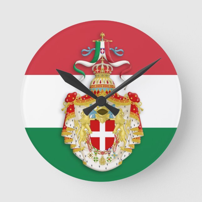Italian Flag with insignia of the Kingdom of Italy Round Clock (Front)