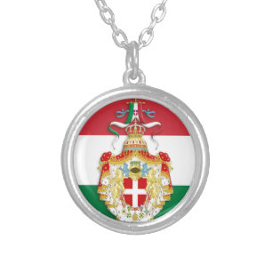 Italian Flag with insignia of the Kingdom of Italy Silver Plated Necklace