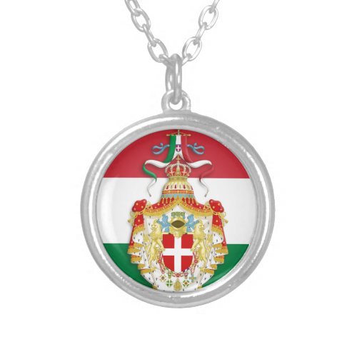 Italian Flag with insignia of the Kingdom of Italy Silver Plated Necklace