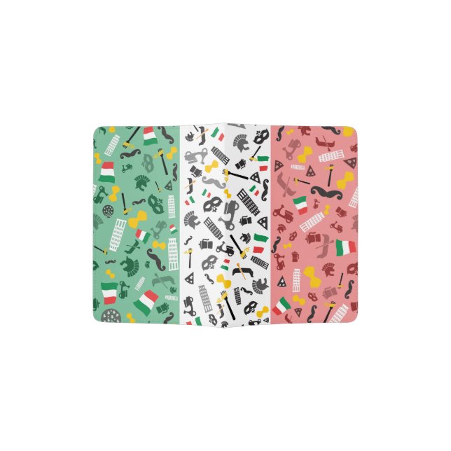 Italian Flag with Italy Themed Iconic Travel Items Passport Holder (Opened)