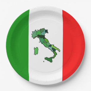 Italian Flag with Map of Italy Paper Plates