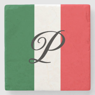 Italian Flag with Monogram Stone Coaster