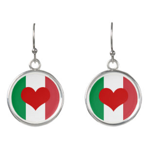 Italian flag with red heart - fashion/sports fans earrings