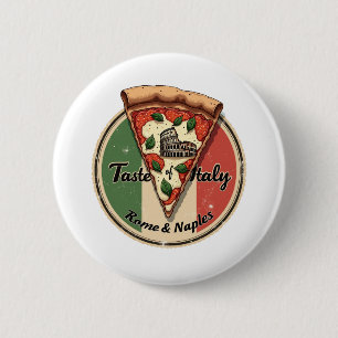 Italian Flag with Vintage Rome & Naples Pizza Button