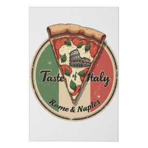 Italian Flag with Vintage Rome & Naples Pizza Faux Canvas Print