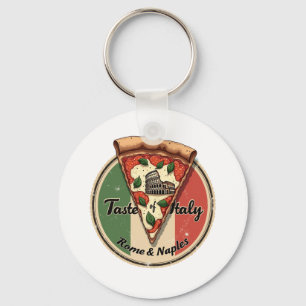 Italian Flag with Vintage Rome & Naples Pizza Keychain