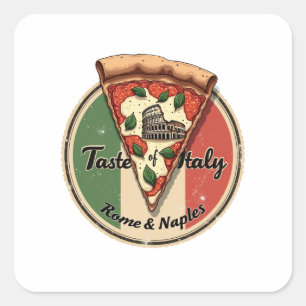 Italian Flag with Vintage Rome & Naples Pizza Square Sticker
