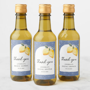 Italian Floral & Blue Tile Bridal Shower Thank You Wine Label