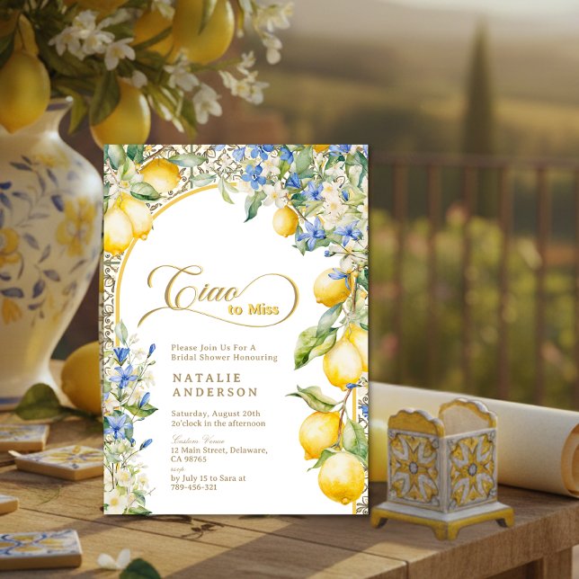 Italian Floral Lemon Ciao To Miss Bridal Shower Invitation (Italian Floral Lemon Ciao To Miss Bridal Shower Invitation)