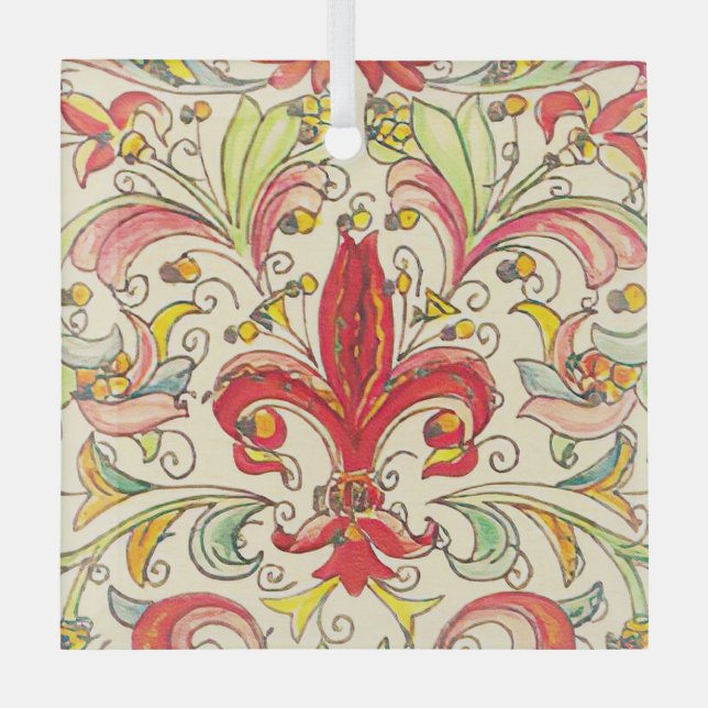 Italian Florentine Fleur de Lis Pattern Glass Ornament (Front)
