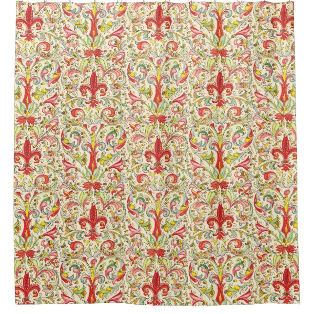 Italian Florentine Fleur de Lis Pattern Shower Curtain (Front)