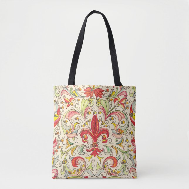 Italian Florentine Fleur de Lis Pattern Tote Bag (Front)